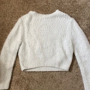 White Fuzzy Slightly Cropped Sweater